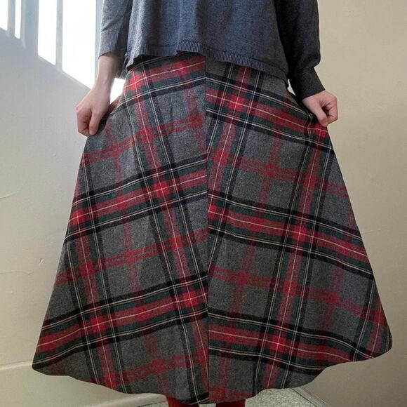 Vintage Handmade Plaid Midi Skirt Festive Holiday 28 Xmas - Picture 3 of 7